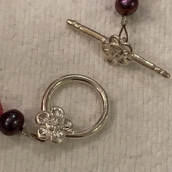 Sterling silver toggle clasp mother of Pearl shell pendant pearl necklace - Picture 6 of 12